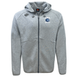 The Christian Brothers Academy Rugby Tempo VapoDri Full-Zip Hoodie by EMB Canterbury showcases a "CRA Rugby" logo on the left chest and a small logo on the right shoulder. This gray hoodie features a moisture-wicking hood with drawstrings and visible stitching, ideal for active comfort.