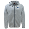 The Christian Brothers Academy Rugby Tempo VapoDri Full-Zip Hoodie by EMB Canterbury showcases a "CRA Rugby" logo on the left chest and a small logo on the right shoulder. This gray hoodie features a moisture-wicking hood with drawstrings and visible stitching, ideal for active comfort.