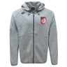 Stay comfortable in the Montgomery Bucks Griffins Tempo Vapodri Full-Zip Hoodie by EMB Canterbury, featuring a hood, front pockets, drawstrings, red and white lion crest on the left chest, and black Canterbury logo on the right. Moisture-wicking fabric.