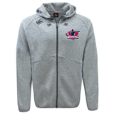 Light gray Nebraska Rugby Referee Society Tempo Vapodri Full-Zip Hoodie by EMB Canterbury features a Nebraska athletics logo on the left chest, CCC VapoDri moisture-wicking tech for all-day comfort, and a brand logo on the right shoulder.