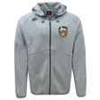 The RVA T.R.C. Tempo Vapodri Full-Zip Hoodie by EMB Canterbury is a light gray hoodie featuring a hood, drawstrings, and two badges: the “Canterbury” logo on the right shoulder and the “RVA” crest on the left chest. Crafted with moisture-wicking VapoDri fabric, this Canterbury hoodie keeps you comfortable all day long.