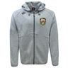 The RVA T.R.C. Tempo Vapodri Full-Zip Hoodie by EMB Canterbury is a light gray hoodie featuring a hood, drawstrings, and two badges: the “Canterbury” logo on the right shoulder and the “RVA” crest on the left chest. Crafted with moisture-wicking VapoDri fabric, this Canterbury hoodie keeps you comfortable all day long.