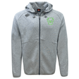 Grey Rock Rugby Tempo Vapodri Full-Zip Hoodie by Canterbury, featuring long sleeves, a logo on the right chest, and a green shield graphic on the left chest.