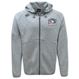 The SWFL Lady Hammerheads Tempo Vapodri Full-Zip Hoodie by WRS Canterbury is light grey, features a hood, drawstrings, moisture-wicking VapoDri fabric, and chest logos for both Canterbury and the Southland Hammerheads.