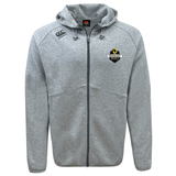 Light gray Chicago Riot Tempo Vapodri Full-Zip Hoodie by EMB Canterbury with a hood, black drawstrings, two embroidered chest logos, and moisture-wicking fabric for stylish comfort.
