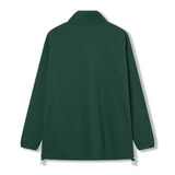A long-sleeve, forest green Ireland 26 Retro Fleece 1/4 Zip by Canterbury shown from the back, featuring a high collar and adjustable drawstrings at the hem, inspired by classic rugby fleece designs.