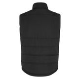 The Canterbury Canada Shield Core Gilet by EMB Canterbury, shown in black from the back, features horizontal stitching, Thermoreg insulation, and a high collar for warmth.