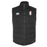 The Italy Shield Core Gilet by EMB Canterbury features a black design with an Italy Shield logo on the chest, showcased on a white background. Just in!.