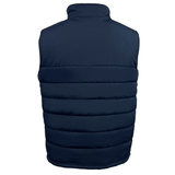 The EMB Canterbury Ireland Shield Core Gilet features a navy blue tone and is showcased from the back. It's crafted with Thermoreg insulation for warmth and comfort while maintaining style.