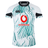 Front view of the Ireland 24 Alternate Test Jersey by Canterbury, highlighting a white rugby jersey with green marble-like patterns, prominently displaying the Vodafone logo in red and the IRFU crest on the left chest. Crafted from breathable material for comfort and equipped with a quick-drying feature for practicality.