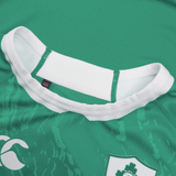 The Women's Ireland 24 Home Pro Jersey by Canterbury, in green with white trim, features a Canterbury logo and shamrock emblem. Built with VapoDri technology, it ensures optimal performance and comfort.