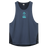 The Ireland 26/27 Summer Tour Superlight Training Singlet by Canterbury is a navy blue sleeveless athletic top with IRFU and Canterbury logos, black side panels, and a curved hem—designed for peak rugby performance.