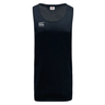 A black tank top with a white Canterbury Tempo Vapodri Singlet logo on it.