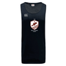 The West Potomac RFC Tempo Vapodri Singlet by WRS Canterbury is a navy blue, sleeveless rugby jersey made from recycled polyester, featuring VapoDri technology and the West Potomac Rugby logo with "1963" on the chest.