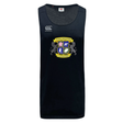 The Winchester Cannons Tempo Vapodri Singlet by WRS Canterbury is a black moisture-wicking running top with the "Winchester Cannons" crest, featuring shield, ribbon, and lion graphics on the front.