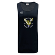 The Hornets Rugby Club 1977 Tempo Vapodri Singlet by WRS Canterbury is a sleeveless black rugby jersey featuring a bold yellow hornet logo, "Hornets Rugby Club 1977" text, and the white Canterbury logo on the upper right chest. Made from recycled polyester with VapoDri technology, this singlet delivers advanced moisture-wicking performance to keep you cool and comfortable during play.