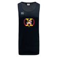 The Potomac Exiles Rugby Club Tempo Vapodri Singlet by Canterbury is a navy blue sleeveless athletic shirt made from recycled polyester, designed as a CCC Tempo Singlet by WRS Canterbury. It features a front crest with the letter X, Maryland flag elements, and "2014.