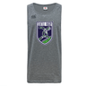 Gray sleeveless Seattle Rugby Club Tempo Vapodri Singlet by WRS Canterbury with the "seattle rugby" logo and a stylized orca design on the front, displayed against a white background. This shirt is made from moisture-wicking recycled polyester.