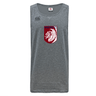 The Montgomery Bucks Griffins Tempo VapoDri Singlet by WRS Canterbury is a gray sleeveless athletic shirt with a maroon and white lion crest and "MBRFC" on the chest, Canterbury logo on the left shoulder, and moisture-wicking VapoDri tech.
