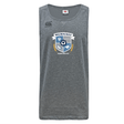 The Milwaukee Barbarians Rugby Tempo Vapodri Singlet by WRS Canterbury is a gray sleeveless shirt made from moisture-wicking recycled polyester, featuring the team's crest logo in white, blue, and gold on the chest.