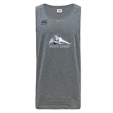 Grey VapoDri University of New Hampshire Tempo Vapodri Singlet by Canterbury featuring a crouching wildcat logo and the text “MEN’S RUGBY” on recycled polyester.