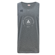 The New Saint Andrews College Tempo Vapodri Singlet by WRS Canterbury is a gray sleeveless athletic shirt made from recycled polyester, featuring “New Saint Andrews RFC 1994” and a shield logo printed in white on the front. Styled like the CCC Tempo Singlet, it incorporates VapoDri technology for superior moisture management.