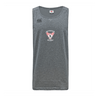 The Superior Rugby Club Tempo Vapodri Singlet by WRS Canterbury is a gray sleeveless shirt with the Canterbury logo and "Superior Rugby" emblem, made from recycled polyester and VapoDri tech to keep you cool and dry.