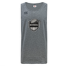 Grey moisture-wicking VapoDri ICRON Tempo Vapodri Singlet by Canterbury featuring a chest shield logo with “ICRON” text and a rugby ball illustration.