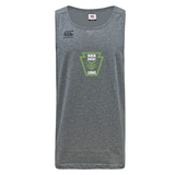 Grey Rock Rugby Tempo Vapodri Singlet by Canterbury featuring a green shield-shaped graphic on the chest that reads “ROCK RUGBY LIONS.”