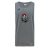 The Birmingham Iron Women's Football Tempo Vapodri Singlet by WRS Canterbury is a gray, sleeveless athletic top with the team logo on the front, crafted from eco-friendly recycled polyester for moisture-wicking comfort.