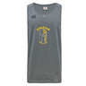The Spartan Youth Rugby Tempo Vapodri Singlet by WRS Canterbury is a gray, sleeveless athletic shirt made from moisture-wicking recycled polyester, featuring "SPARTAN YOUTH RUGBY" and a Spartan helmet logo on the front.