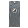 A grey sleeveless athletic tank top, the Society of Iowa Rugby Referees Tempo Vapodri Singlet by WRS Canterbury features a round logo with pink flowers and text at the center chest.