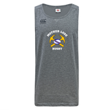Grey Mother Lode Tempo Vapodri Singlet featuring a graphic of two crossed pickaxes behind a rugby ball and the text “MOTHER LODE RUGBY”.