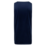 Back view of a sleeveless navy blue Canterbury Tempo Vapodri Singlet. The fabric appears smooth and the top has simple, straight seams with quick-drying VapoDri technology for added comfort.