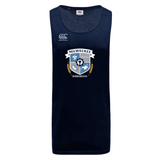 The Milwaukee Barbarians Rugby Tempo Vapodri Singlet by WRS Canterbury is a navy blue recycled polyester sleeveless jersey with the club crest and a white Canterbury logo on the chest.