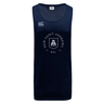 The New Saint Andrews College Tempo Vapodri Singlet by Canterbury features “New Saint Andrews RFC 1994” and a crest printed in white on the front of its navy blue design. The WRS Canterbury logo appears on the upper right, and this CCC singlet is crafted from recycled polyester for enhanced sustainability.