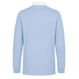 The Canterbury Solid Dye Rugby Jersey by Canterbury is a light blue, long-sleeve shirt with a white collar, displayed from the back on a plain white background.