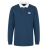The Canterbury Solid Dye Rugby Jersey features long sleeves, a navy color, a white collar, and the Canterbury logo on the left chest, shown against a plain white background.