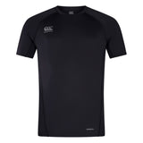 Black Canterbury Small Logo Superlight Tee with a short-sleeved design, a logo on the chest, and “VAPODRI” printed on the bottom hem.