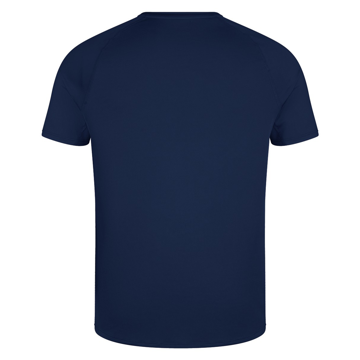 Back view of Canterbury Large Logo Superlight Tee AM in navy blue, a lightweight performance shirt by Canterbury, shown against a white background.