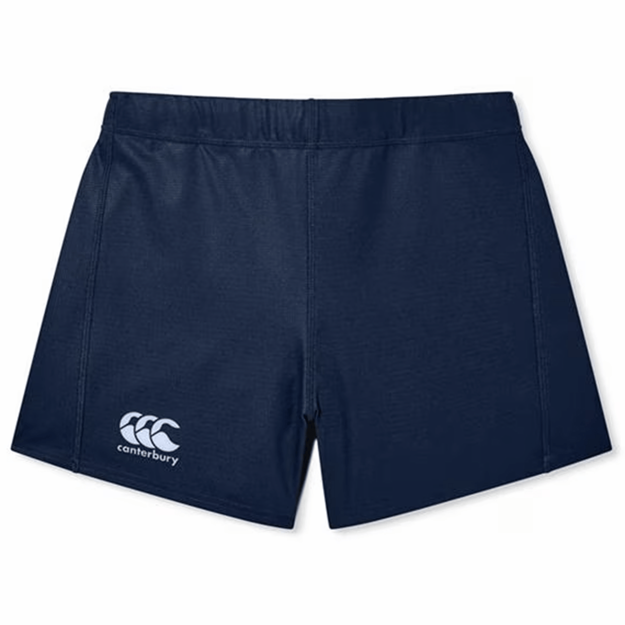 Durable navy blue women's shorts from the Women's Canterbury Yokohama Short 3-Pack Bundle, featuring the Canterbury logo on the left leg and a silicone gripper for enhanced fit and performance.