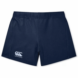 Durable navy blue women's shorts from the Women's Canterbury Yokohama Short 3-Pack Bundle, featuring the Canterbury logo on the left leg and a silicone gripper for enhanced fit and performance.