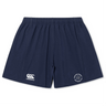 Introducing the Georgetown University RFC Women's Yokohama Shorts by EMB Canterbury in navy blue, crafted from Vapodri Fabric for enhanced breathability. These shorts showcase a white Canterbury logo on the left and a circular emblem on the right.