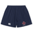 The SF CDME Rugby Yokohama Short by EMB Canterbury comes in navy blue and features a white Canterbury logo on the left leg, along with a red and white cross emblem labeled "CCVE RUGBY" on the right leg. Designed for both performance and comfort, these durable rugby shorts are ideal for use on the field.