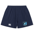 Minneapolis Mayhem Rugby Yokohama Short by EMB Canterbury—navy blue rugby shorts featuring an elastic waistband, Canterbury logo on the left leg, and the Minneapolis Mayhem Rugby club emblem on the right leg.