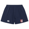 The Montgomery Bucks Griffins Yokohama Short by EMB Canterbury features the brand logo on the left leg and a red and white lion crest on the right. Lightweight, durable, and ideal for serious rugby play.