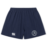 The Saint Anselm College Club Rugby Yokohama Short by EMB Canterbury is navy blue with an elastic waistband, featuring the Canterbury logo and a circular Yokohama Short emblem on the left leg.