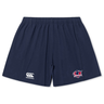 The Nebraska Rugby Referee Society Yokohama Short by EMB Canterbury features a navy blue design, elastic waistband, Canterbury logo on the left leg, and Nebraska sports logo on the right leg.