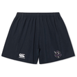 The Cypress Warriors Men's Rugby Yokohama Short by EMB Canterbury features an elastic waistband, lightweight durable fabric, the Canterbury logo on the left leg, and a Cypress Warriors emblem on the right.