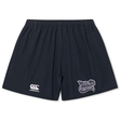 The Valley Panthers Girls Rugby Yokohama Short by EMB Canterbury are black rugby shorts featuring an elastic waistband for comfort, the classic Canterbury logo on the left leg, and the “Valley Panthers Girls Rugby” logo on the right—perfectly designed for performance on the field.